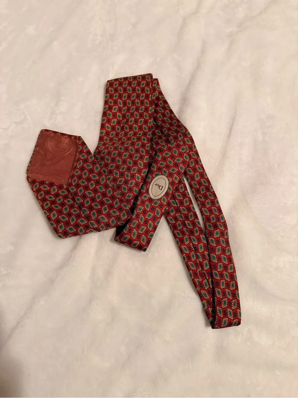 Vintage Christian Dior Monsieur Red Geometric Silk Tie